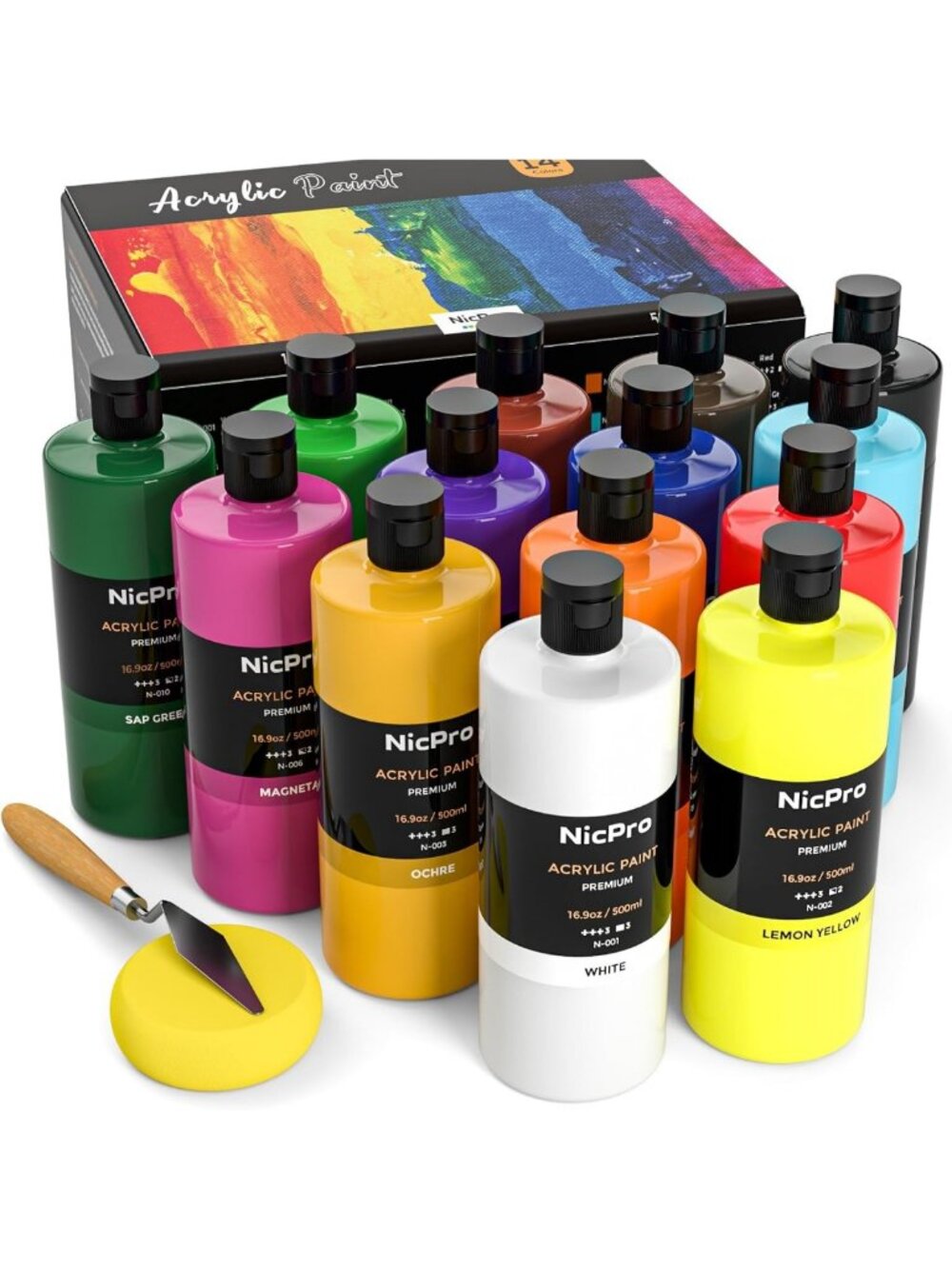 14 Colors Bulk Acrylic Paint Set for Artists - 16.9 oz, Perfect for Painting